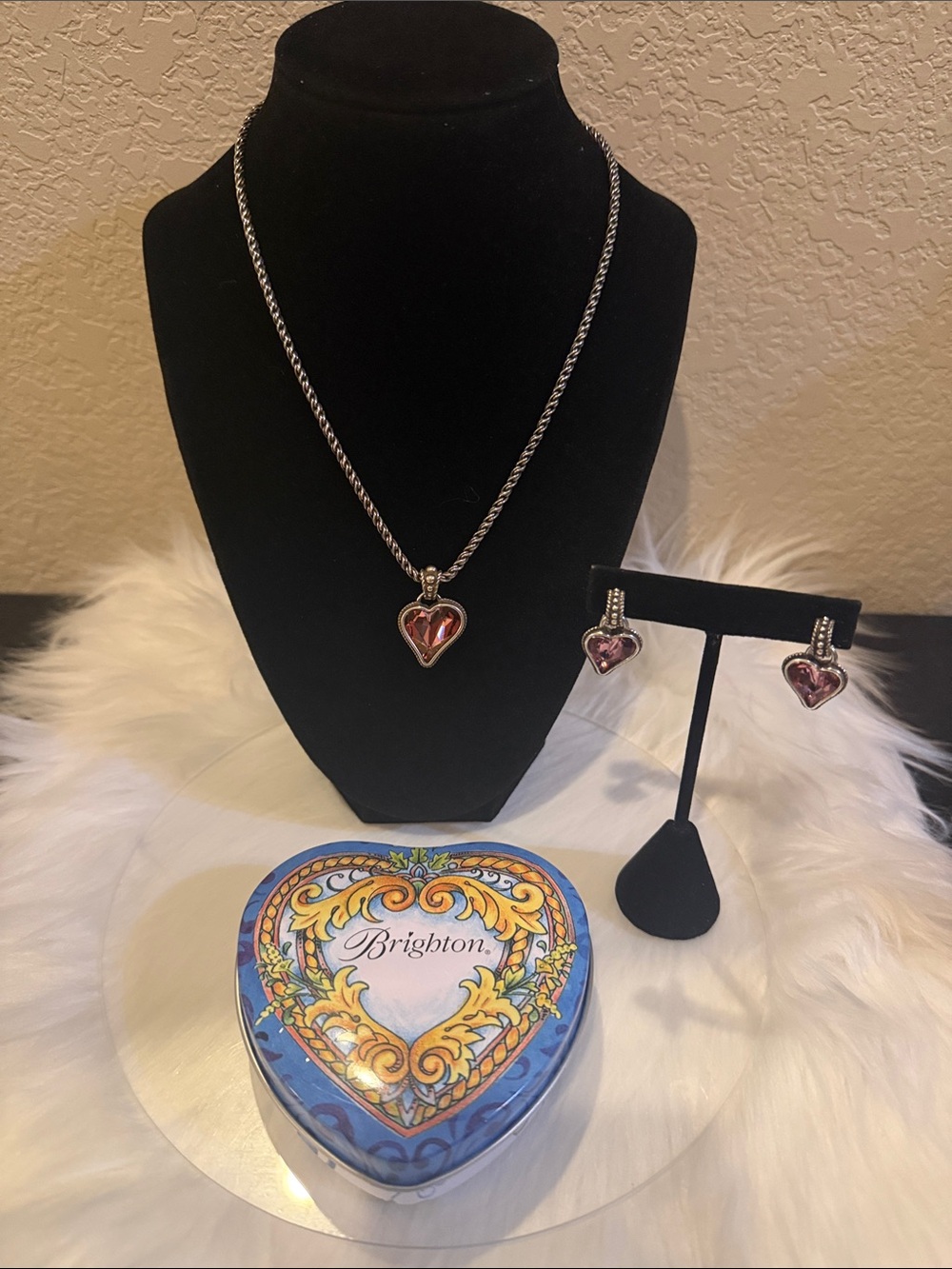 💕 Brighton Bibi Pink Heart Pendant Necklace & Earrings Set